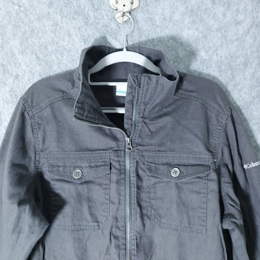Columbia Women Jacket XL Grey‎ Hemp Cotton Utility Field Cinched Waist Zip Front